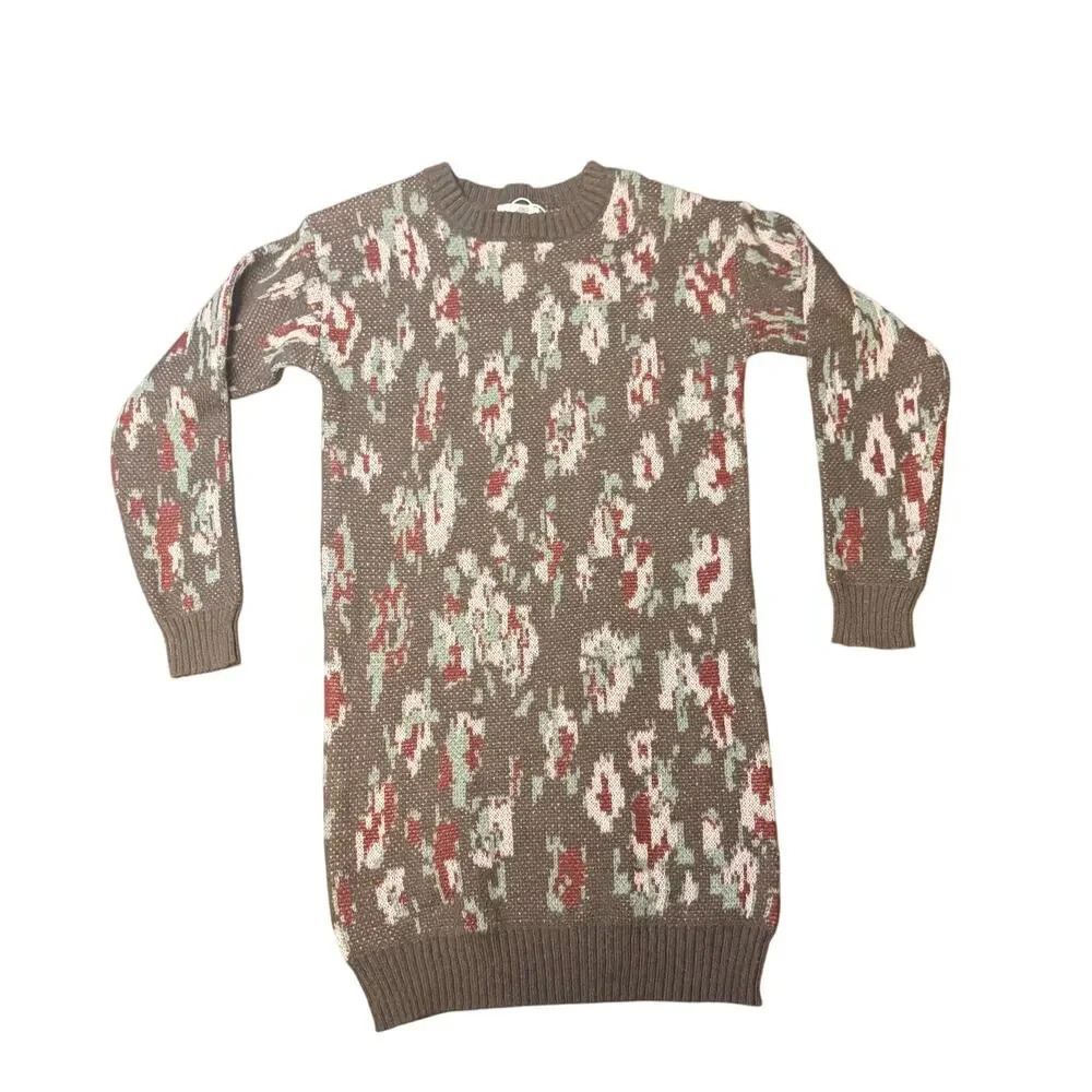 New STITCHDROP Jakarta Floral Print Sweater Dress Jardin Brown Pink Women's XS